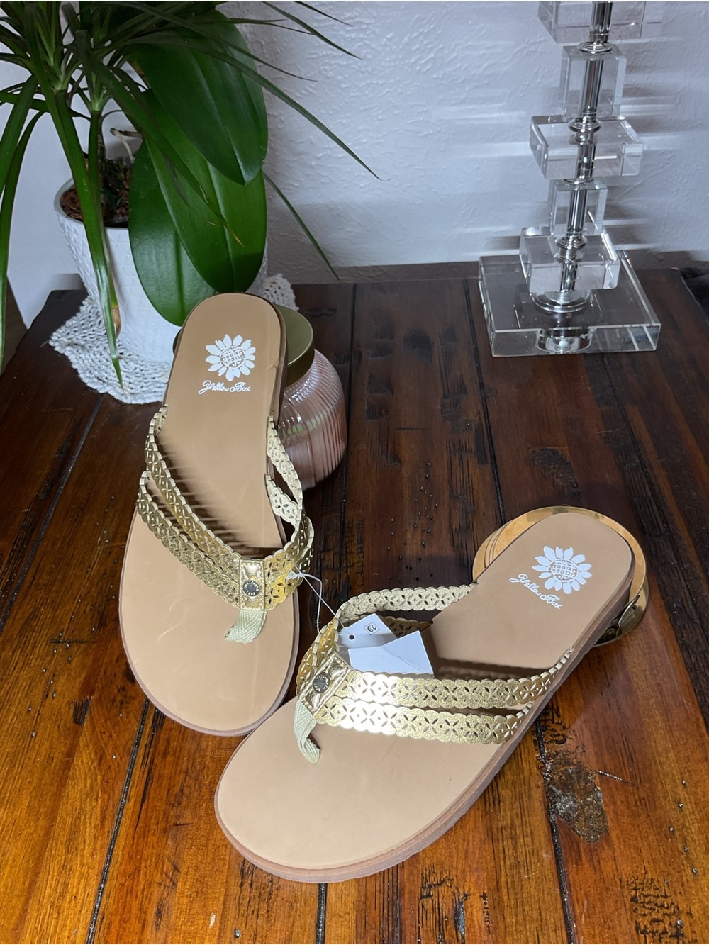 Yellow Box Metallic Gold Braided Thong Sandals